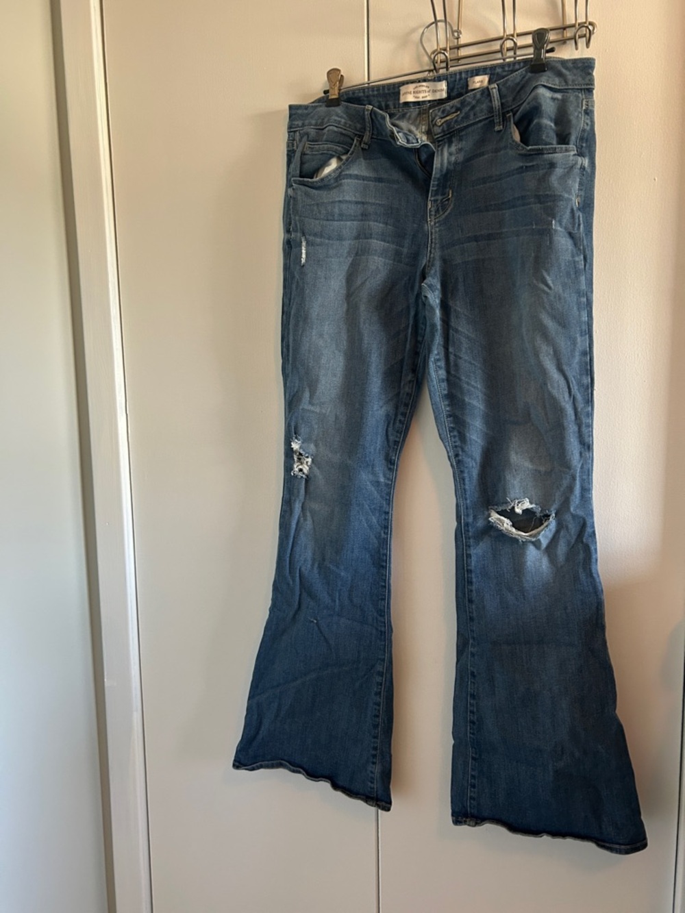 Distressed Blue Boot Cut Jeans with Flare
